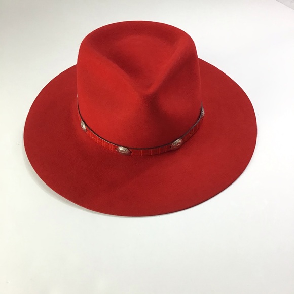The Roundup Red Flat Brim Felt Fedora Hat - Picture 3 of 15